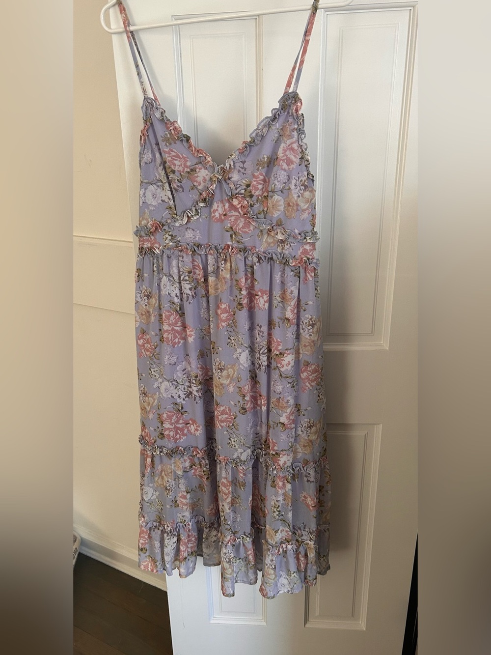 Lavender Floral Ruffle Midi Dress